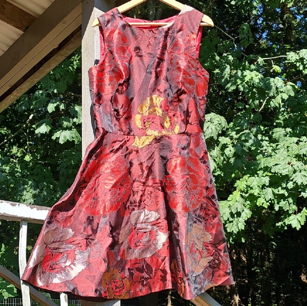 Chetta B Red and Gold Floral Mini Dress